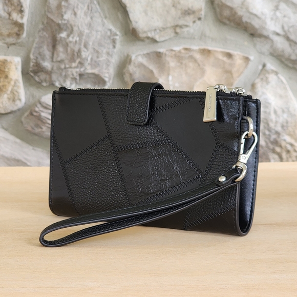 Michael Kors Adele Patchwork Double Zip Wristlet Black - Picture 2 of 6